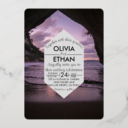 Beach nautical navy blue Wedding Folie Uitnodiging (Voorkant)