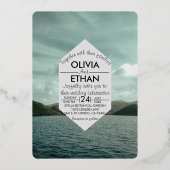 Beach nautical navy blue Wedding Folie Uitnodiging (Voorkant)