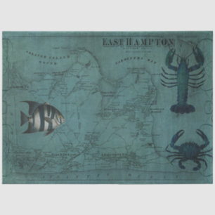 Beach Nautical Ocean Lobster Crab East Hampton Map Tissuepapier
