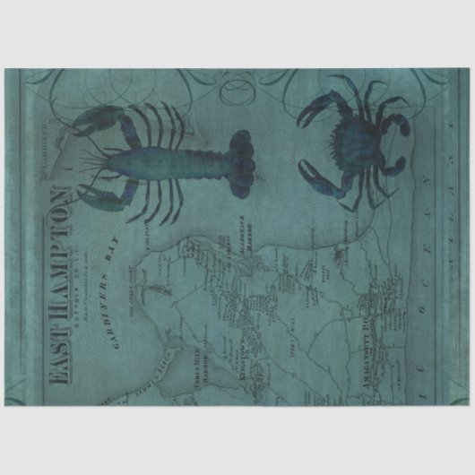 Beach Nautical Ocean Lobster Crab East Hampton Map Tissuepapier (Voorkant)