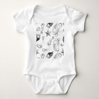 Beach Nautical Ocean Theme Black and White Ink Romper