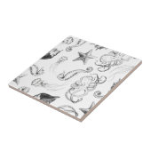 Beach Nautical Ocean Theme Black and White Ink Tegeltje (Zijkant)