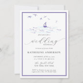 Beach Nautical Waves Boat Wedding Vrijgezellenfees Kaart (Voorkant)