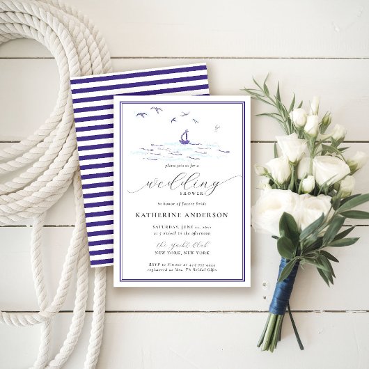 Beach Nautical Waves Boat Wedding Vrijgezellenfees Kaart