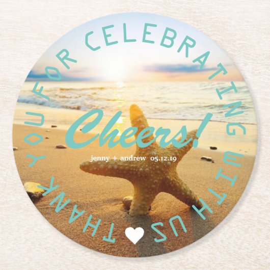 Beach Nautical Wedding Favor Party Personalized Ronde Kartonnen Onderzetter (Voorkant)