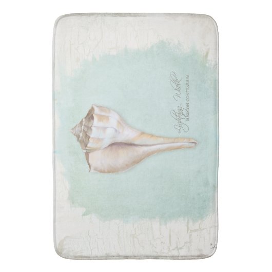 Beach Nautical Zee Shell Waterverf Blue White Badmat (Voorkant Verticaal)