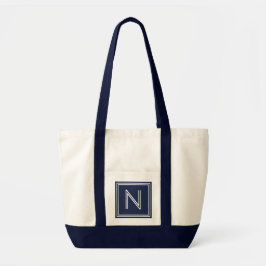 BEACH NAVY BLUE-ANY LETTER MONOGRAM TOTE BAG