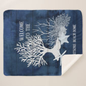 Beach Navy Blue Zee Shell Coral Starfish Family Sherpa Deken (Voorkant (horizontaal))