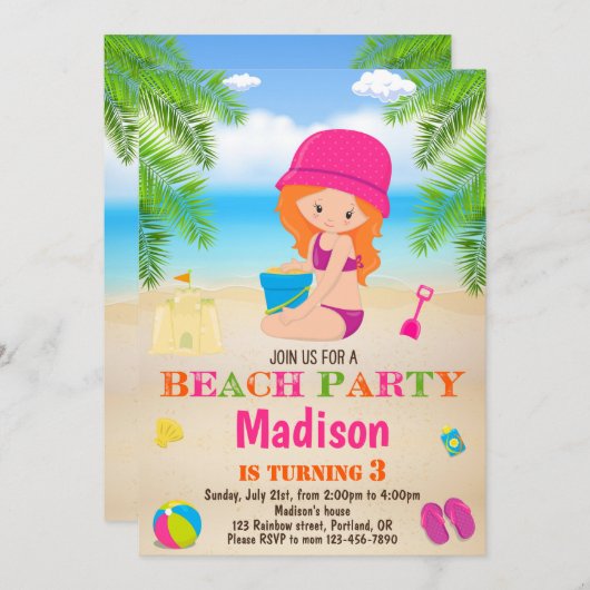 Beach nodigt de zomervakantie uit kaart (Voorkant / Achterkant)