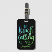 Beach noemt Aangepaste Blauwe Groene Whimsy-tekst Bagagelabel (Voorkant (verticaal))