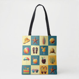 Beach Objects Pattern Canvas tas