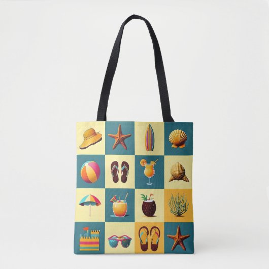 Beach Objects Pattern Canvas tas (Voorkant)