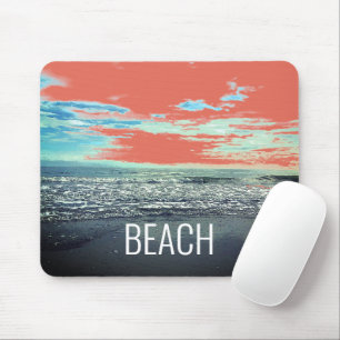 Beach Ocean Artistic Typography Blue Oranje Schild Muismat