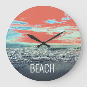 Beach Ocean Artistic Typography Blue Sunset Sinaas Grote Klok