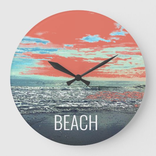 Beach Ocean Artistic Typography Blue Sunset Sinaas Grote Klok (Voorkant)