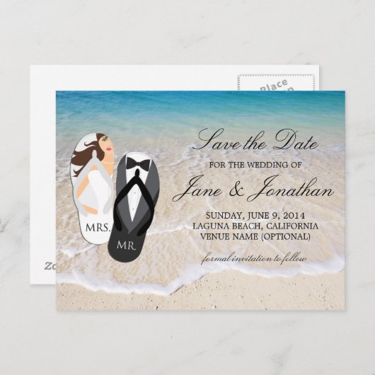 Beach Ocean beroemd gemaakt door Mr. and Mrs. Trou Aankondigingskaart (Voorkant / Achterkant)