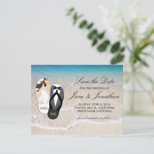 Beach Ocean beroemd gemaakt door Mr. and Mrs. Trou Aankondigingskaart (Staand voorkant)