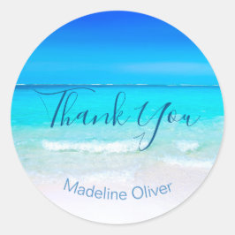 Beach Ocean Blue Sand Modern Bedankt Ronde Sticker