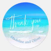 Beach Ocean Blue Sand Modern Bedankt Ronde Sticker (Voorkant)