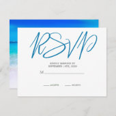 Beach Ocean Blue Sand Modern Destination RSVP Kaartje (Voorkant / Achterkant)