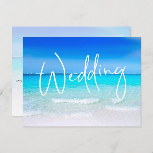 Beach Ocean Blue Sand Modern Destination Uitnodiging Briefkaart (Voorkant / Achterkant)