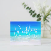 Beach Ocean Blue Sand Modern Destination Uitnodiging Briefkaart (Staand voorkant)