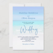 Beach Ocean Blue Sand Modern Wedding Kaart (Achterkant)
