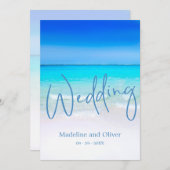 Beach Ocean Blue Sand Modern Wedding Kaart (Voorkant / Achterkant)