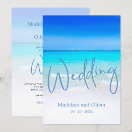 Beach Ocean Blue Sand Modern Wedding Kaart