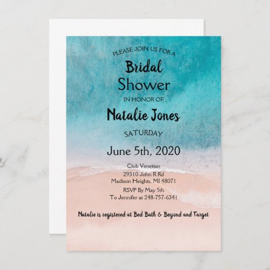 Beach Ocean Blue Seaside Weddenschap Shower Kaart (Voorkant / Achterkant)