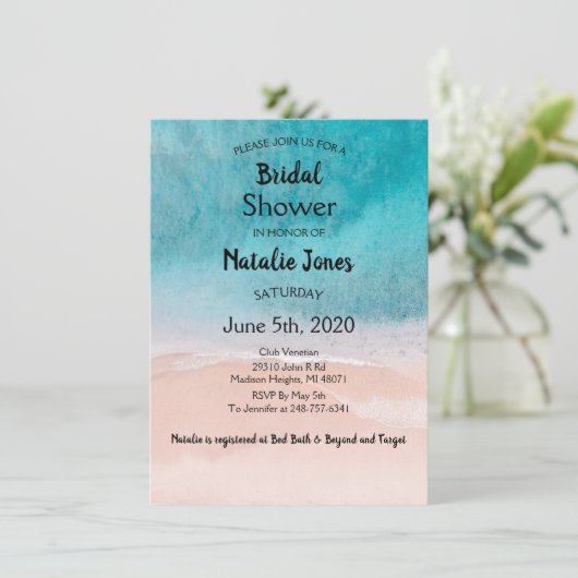 Beach Ocean Blue Seaside Weddenschap Shower Kaart (Staand voorkant)