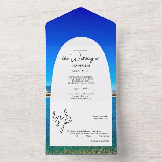 Beach Ocean Costal Wedding All In One Uitnodiging (Binnen)