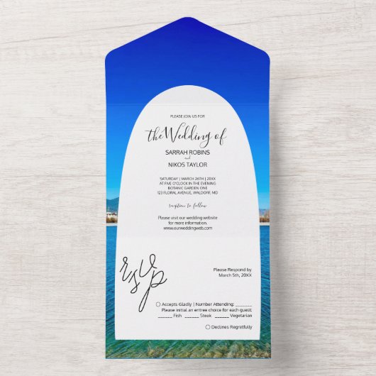 Beach Ocean Costal Wedding All In One Uitnodiging (Binnen)
