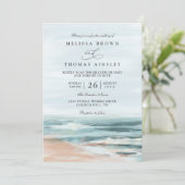 Beach Ocean Destination Elegant QR Code Wedding Kaart (Staand voorkant)
