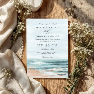 Beach Ocean Destination Elegant QR Code Wedding Kaart