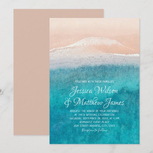 Beach Ocean Destination Nautical Seaside Wedding Kaart (Voorkant / Achterkant)