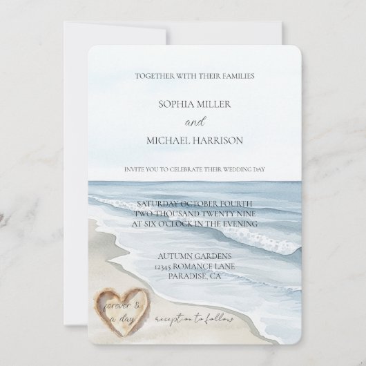 Beach Ocean Heart Sand Wedding Kaart (Voorkant)