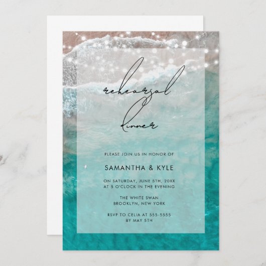 Beach Ocean Lights repesial Dinner Invitation Kaart (Voorkant / Achterkant)
