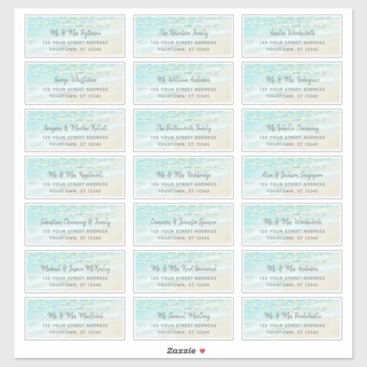 Beach Ocean Lights Wedding Guest Adresetiketten Sticker (Vel)