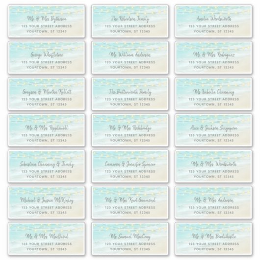 Beach Ocean Lights Wedding Guest Adresetiketten Sticker (Voorkant)