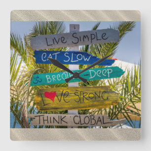 Beach Ocean Live Simple Inspirerend Motivatie Vierkante Klok