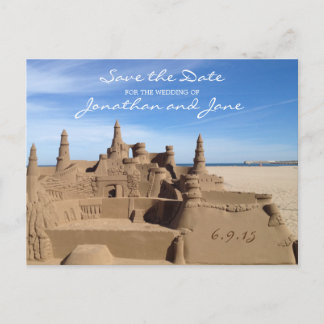 Beach Ocean Love Sandcastle Wedding Save the Date Aankondigingskaart