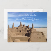 Beach Ocean Love Sandcastle Wedding Save the Date Aankondigingskaart (Voorkant / Achterkant)