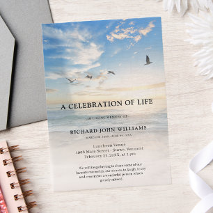 Beach Ocean Natuur Celebration of Life Funeral Vellum Uitnodigingen