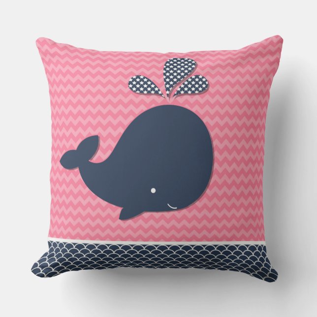 Beach Ocean Nautical Whale Pink Chevron Outdoor Buitenkussen (Voorkant)
