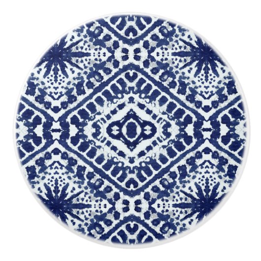 Beach Ocean Navy Blue White Rustic Star Shibori  Keramische Knop (Voorkant)