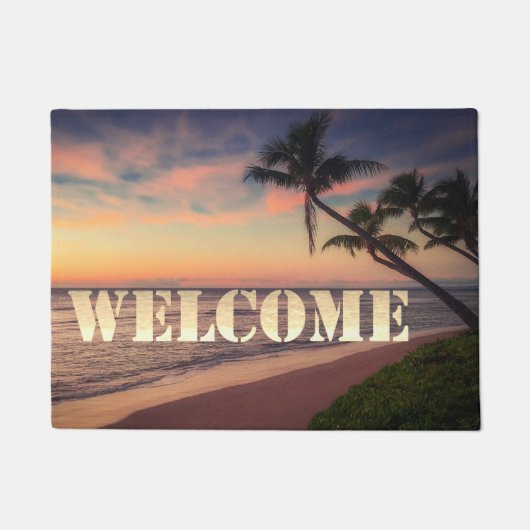 Beach, Ocean, Palm, Sunset, Welcome Deurmat (Voorkant)