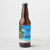 Beach ocean Palm tree Life is a beach Can Cooler Bier Etiket (Voorkant)
