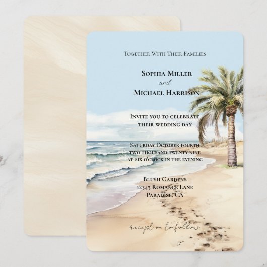 Beach Ocean Palm Tree Wedding Kaart (Voorkant / Achterkant)