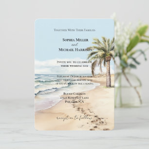 Beach Ocean Palm Tree Wedding Kaart